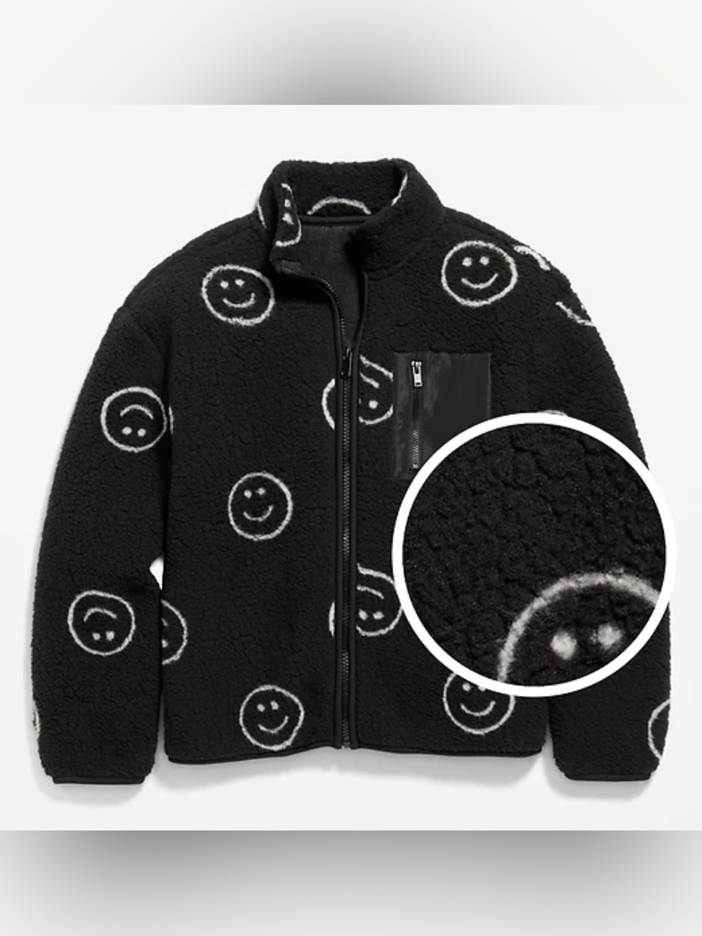 ‼️SALE‼️ Old Navy kids Black Smiley-Print Sherpa Jacket